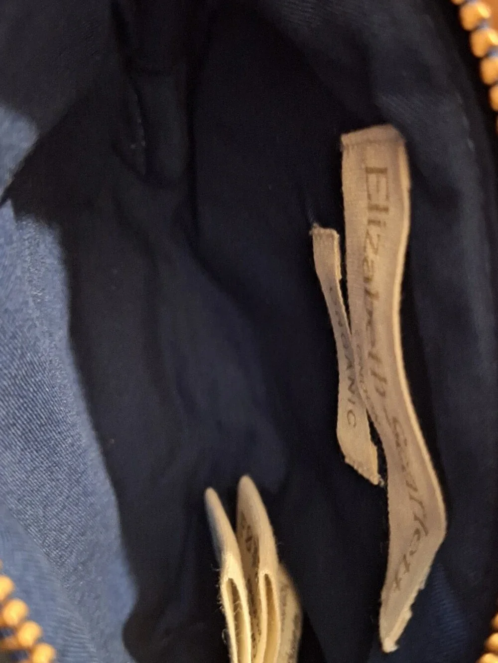 Elizabeth Scarlet Navy Velvet Pouch with Gold-Embroidered Baby Elephant NWT